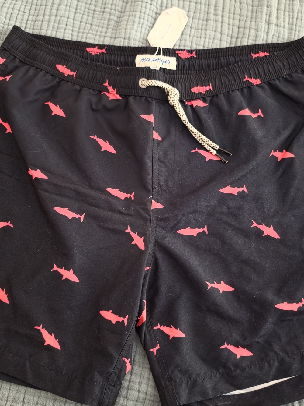 Black Swim Shorts with Coral Shark Print